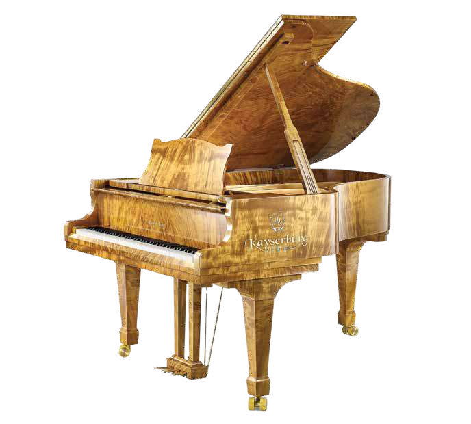 Piano de cauda Kayserburg série Étoile em madeira exótica dourada