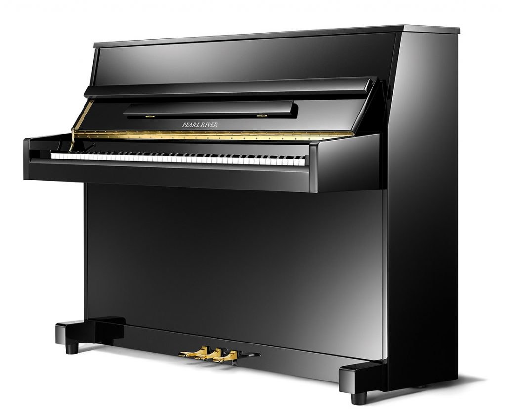 Piano acústico vertical Pearl River UP109D preto polido